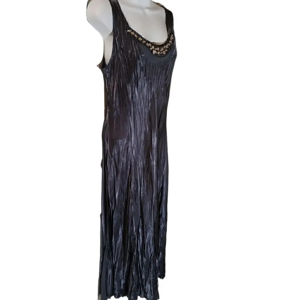 S.L. Fashions black Charmeuse sleeveless crinkle embellished dress size L - Picture 3 of 11